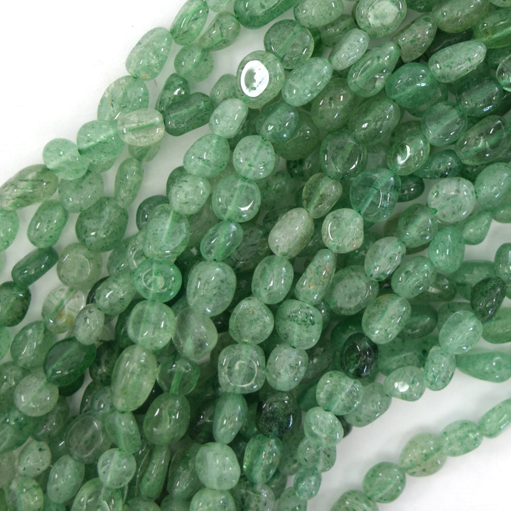 6mm - 8mm natural green strawberry quartz pebble nugget beads 15.5" strand