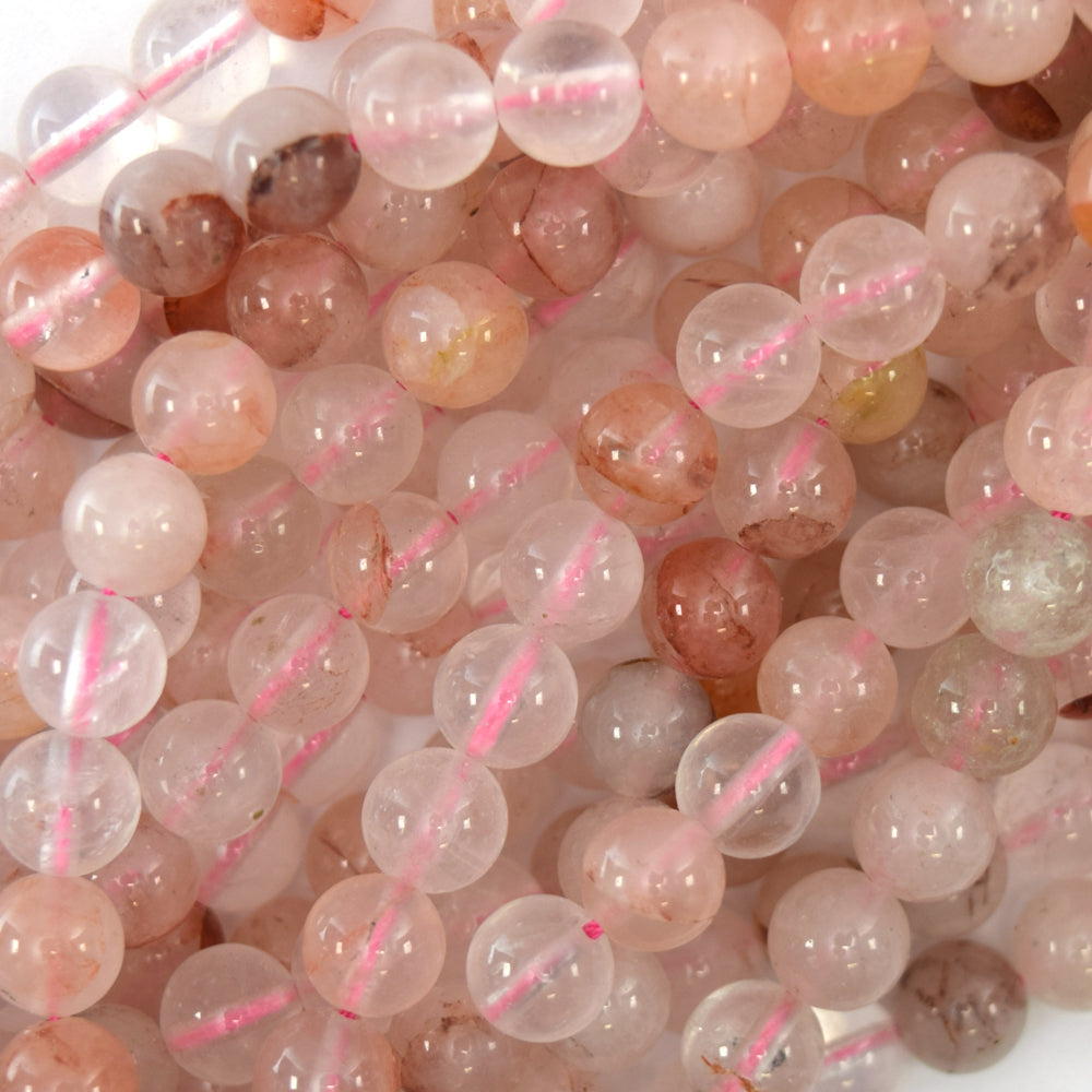 Natural Pink Red Hematoid Quartz Round Beads 15" Strand 6mm 8mm 10mm 12mm