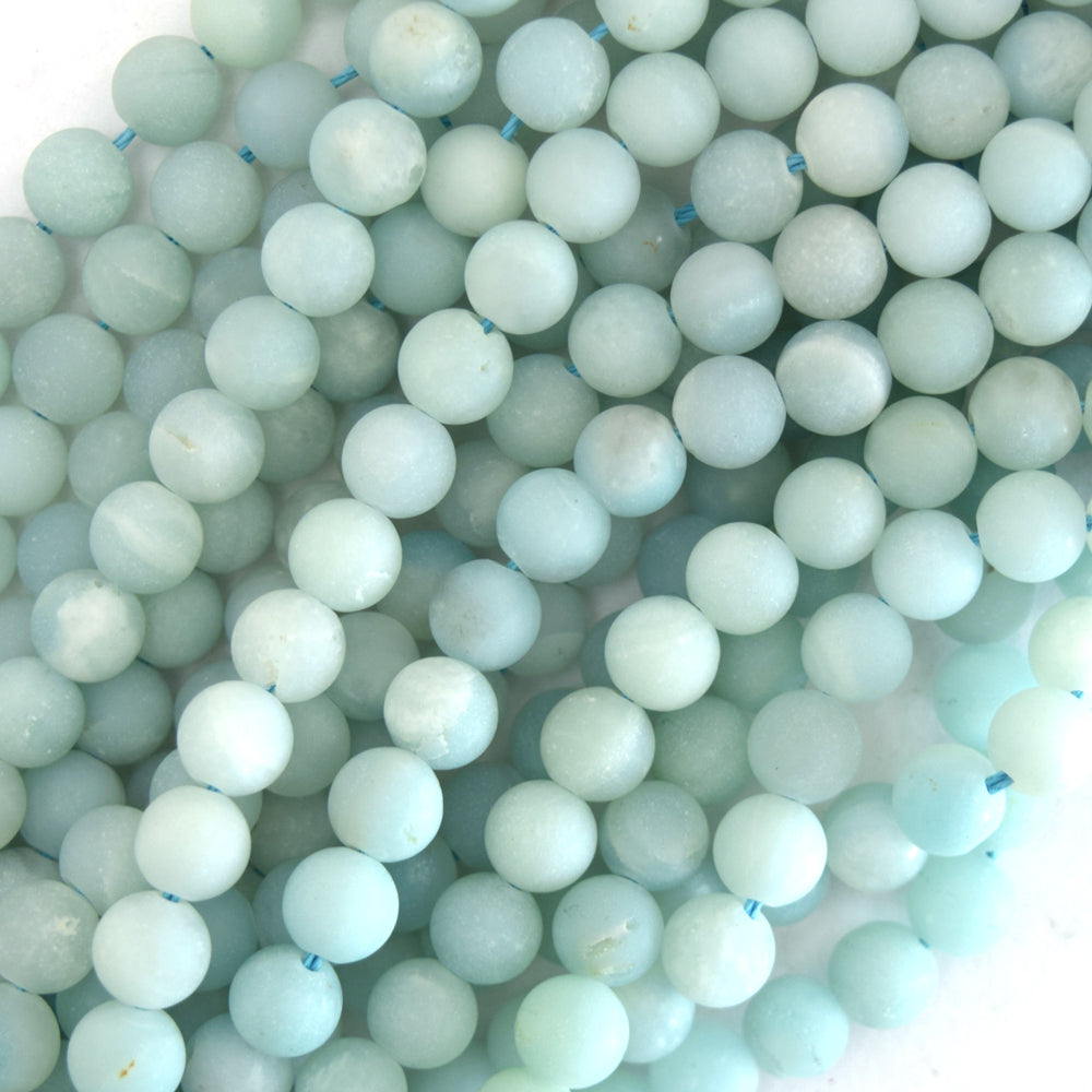 Natural Matte Blue Amazonite Round Beads 15" Strand 4mm 6mm 8mm 10mm 12mm