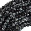 Natural Faceted Black Snowflake Obsidian Round Beads 15