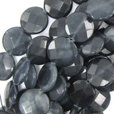 24mm faceted dark grey jade coin beads 15