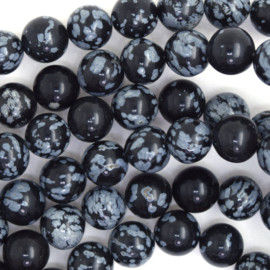 Natural Black Snowflake Obsidian Round Beads 15" Strand 4mm 6mm 8mm 10mm