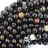 Natural Black Tourmaline Iron Matrix In Quartz Round Beads15.5