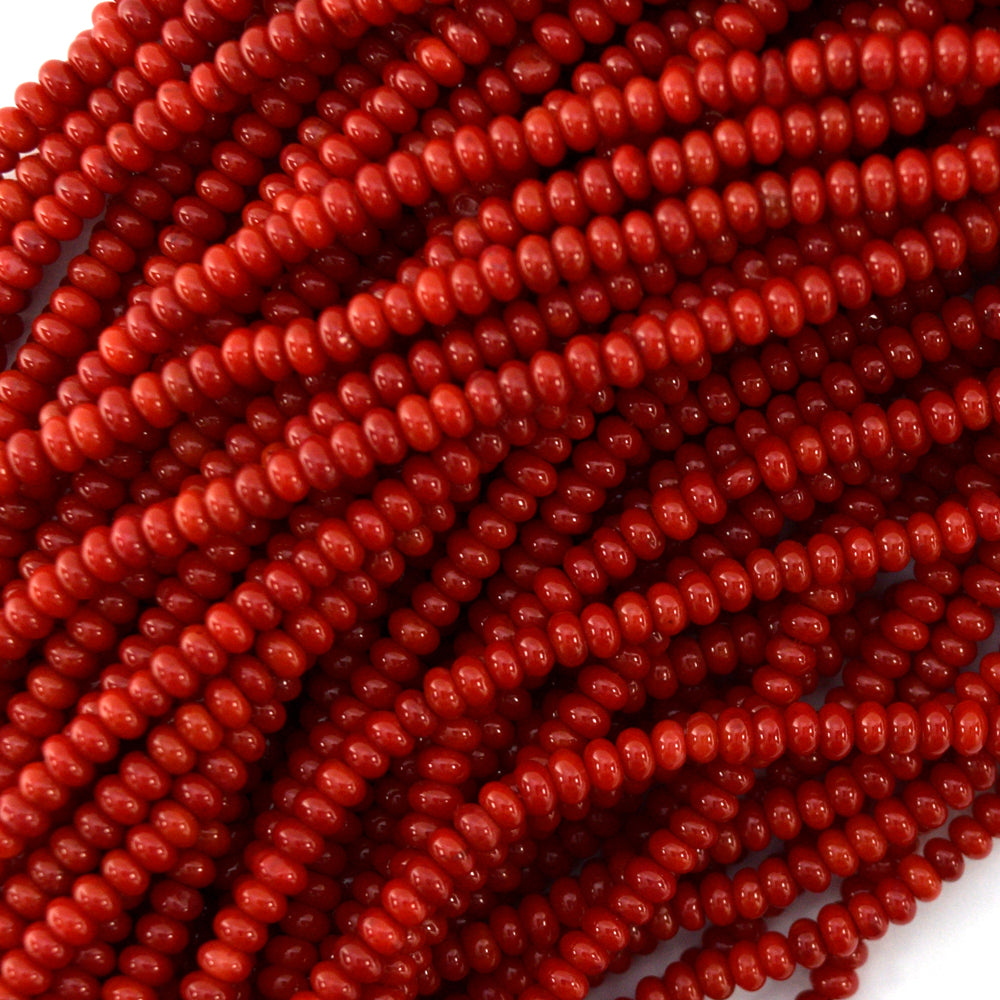 4mm red coral rondelle beads 15.5" strand
