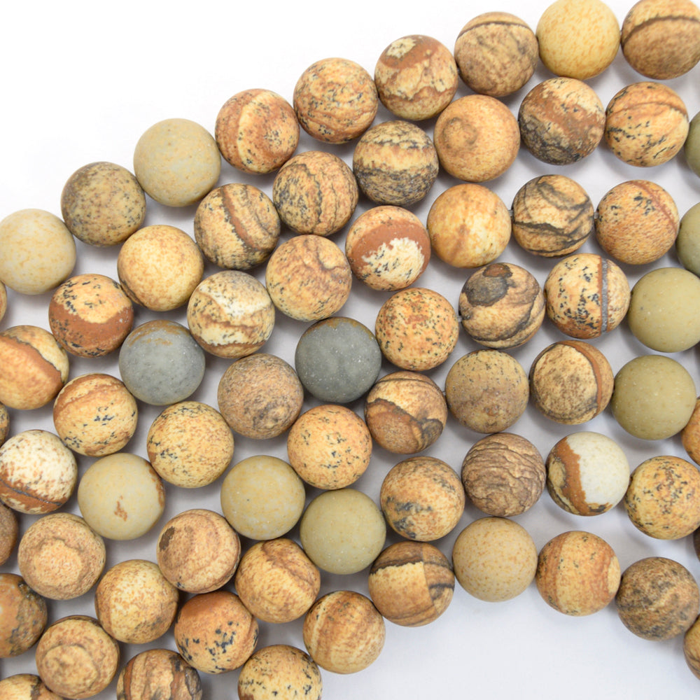 Natural Matte Picture Jasper Round Beads Gemstone 15.5" Strand 6mm 8mm 10mm 12mm