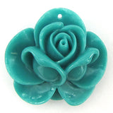4 pieces 34mm synthetic coral carved rose flower pendant beads blue