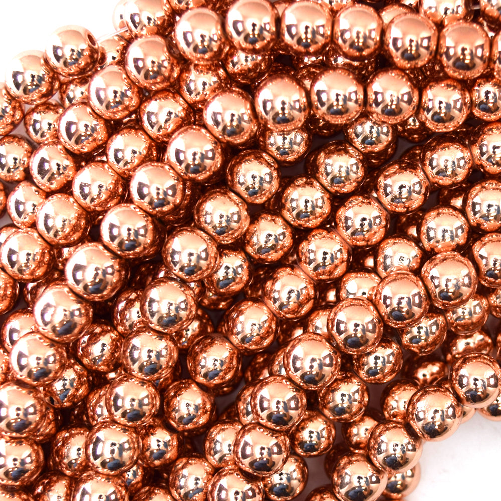 Rose Gold Hematite Round Beads 15.5" Strand S1 4mm 6mm 8mm