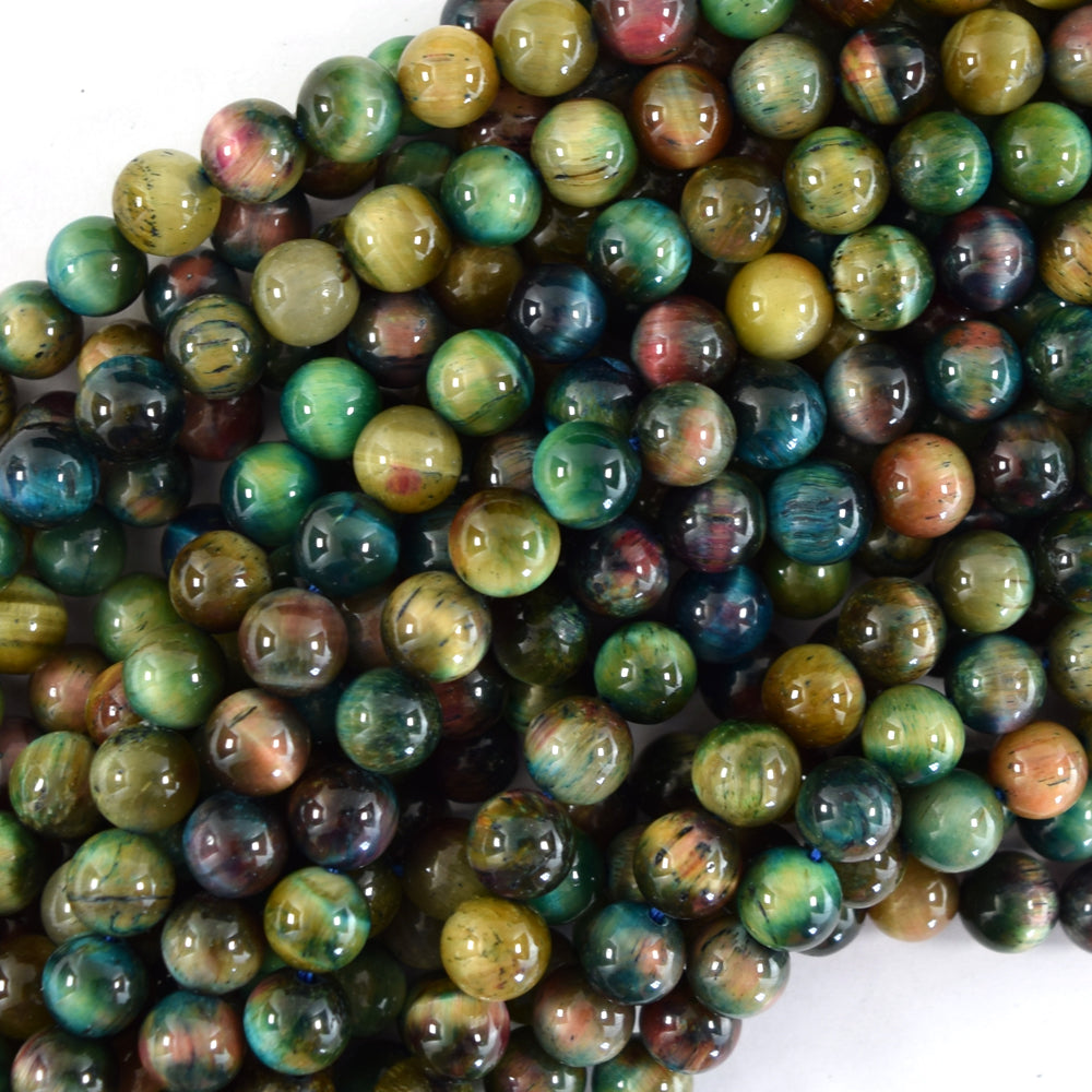 AA Green Blue Tiger Eye Round Beads Gemstone 15" Strand 4mm 6mm 8mm 10mm 12mm