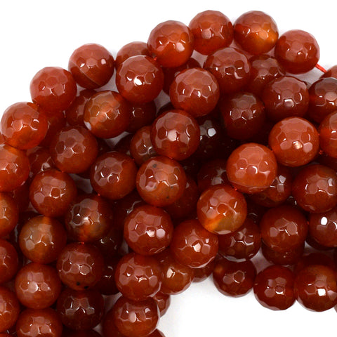 Faceted Orange Red Stripe Carnelian Round Beads 14.5" Strand 6mm 8mm 10mm