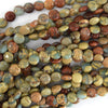 8mm brown blue snake skin jasper coin beads 15.5