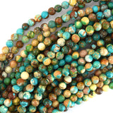 Brown Green Turquoise Round Beads Gemstone 15.5