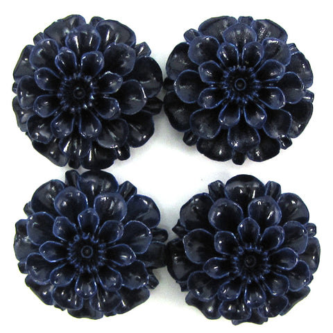 15mm synthetic coral carved chrysanthemum flower earring pair black