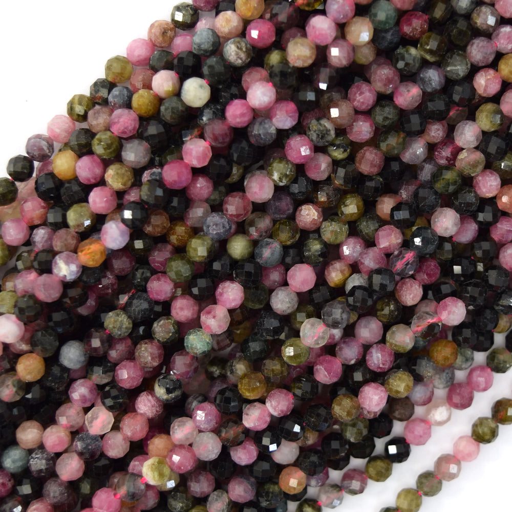 Natural Faceted Watermelon Tourmaline Round Beads 15" Strand 3mm 4mm 6mm 8mm