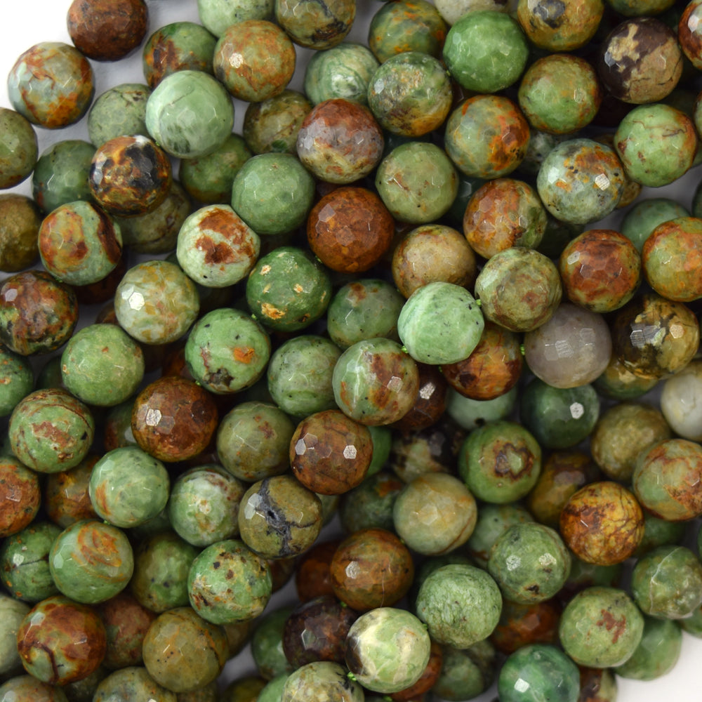 Natural Faceted African Green Opal Round Beads 15" Strand 6mm 8mm 10mm 12mm