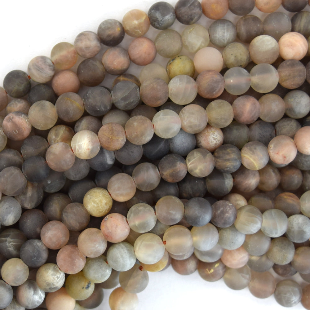 Natural Matte Black Gray Sunstone Round Beads 15" Strand 4mm 6mm 8mm 10mm 12mm