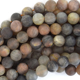 Natural Matte Black Gray Sunstone Round Beads 15
