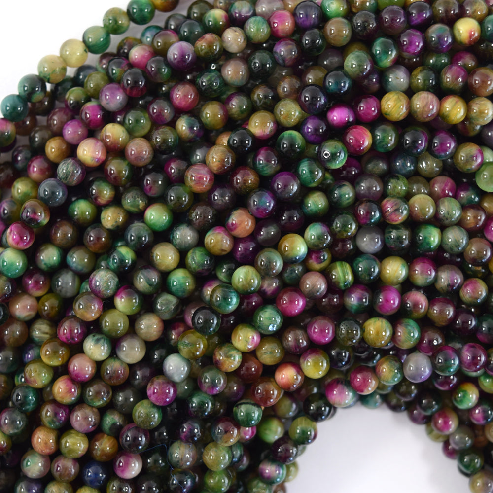 Rainbow Multicolor Tiger Eye Round Beads 15" Strand 4mm 6mm 8mm 10mm 12mm S3