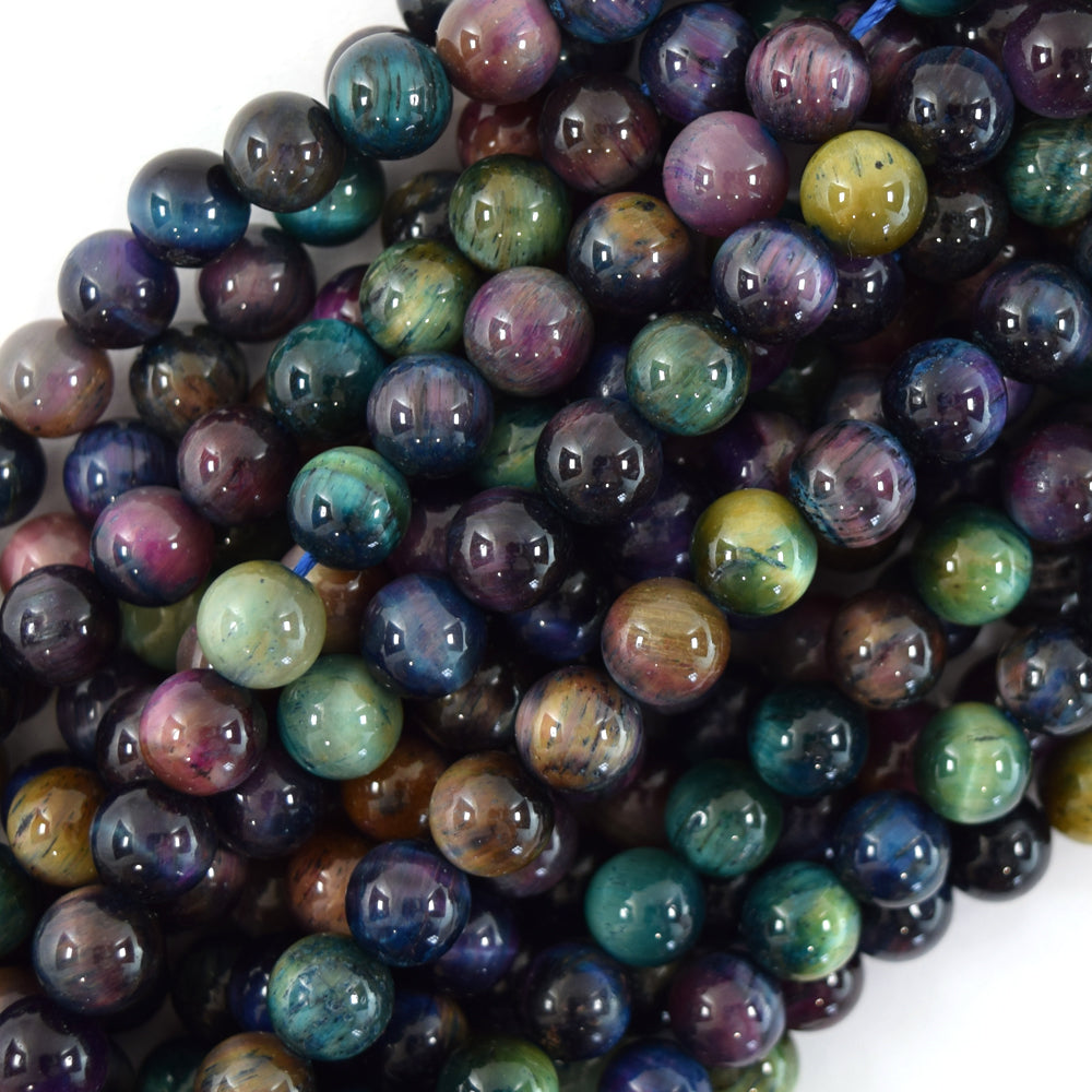 Galaxy Rainbow Tiger Eye Round Beads Gemstone 15" Strand 6mm 8mm 10mm 12mm S2