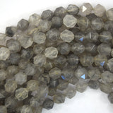 Natural Star Cut Faceted Cloudy Gray Quartz Round Beads 15