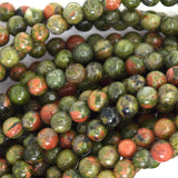 Natural Green Unakite Jasper Round Beads 15.5