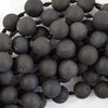 Matte Black Druzy Agate Round Gemstone Beads 15.5