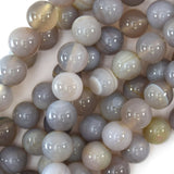 Natural Gray Stripe Agate Round Beads Gemstone 15