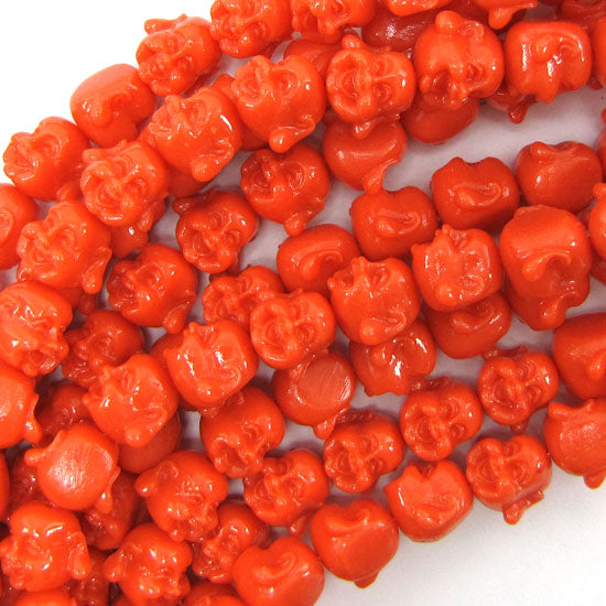 12mm synthetic coral carved buddha beads 14" strand 30 pcs rose pink