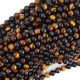 AA Yellow Blue Red Tiger Eye Round Beads 15
