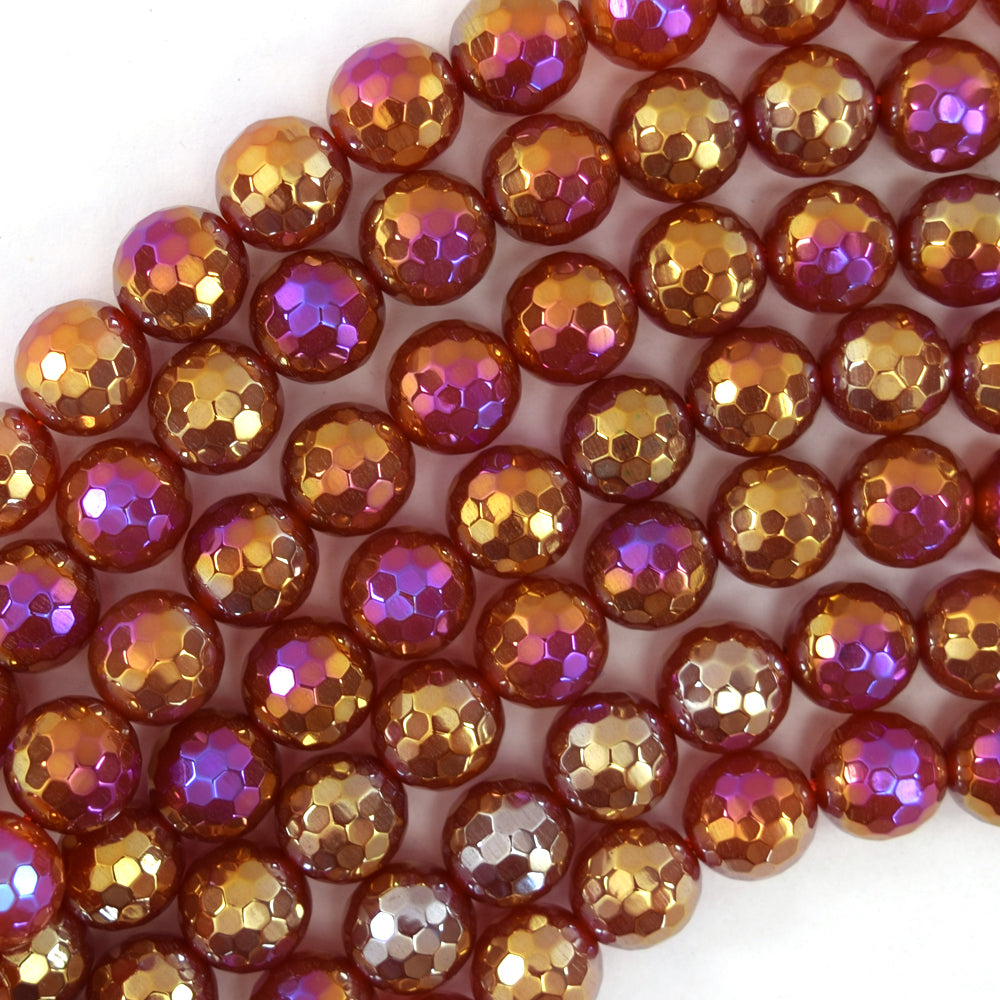 Mystic Titanium Faceted Red Carnelian Round Beads 15" Strand 6mm 8mm 10mm