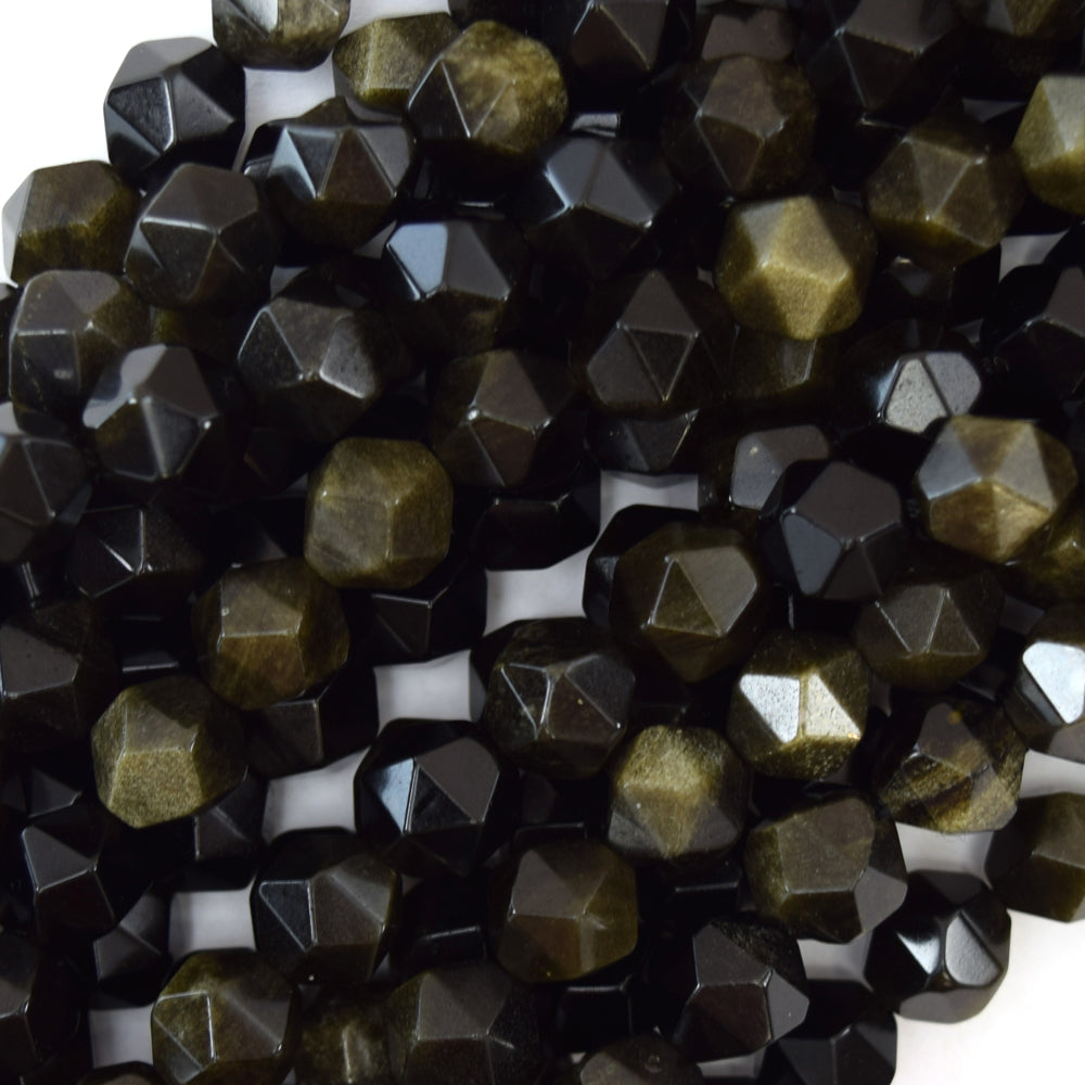 Star Cut faceted Black Gold Obsidian Round Beads 15.5" Diamond Cut 6mm 8mm 10mm