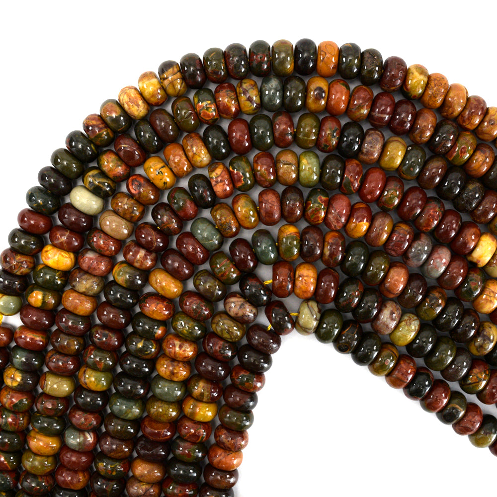 Natural Red Creek Picasso Jasper Rondelle Button Beads 15.5" Strand 4mm 6mm 8mm