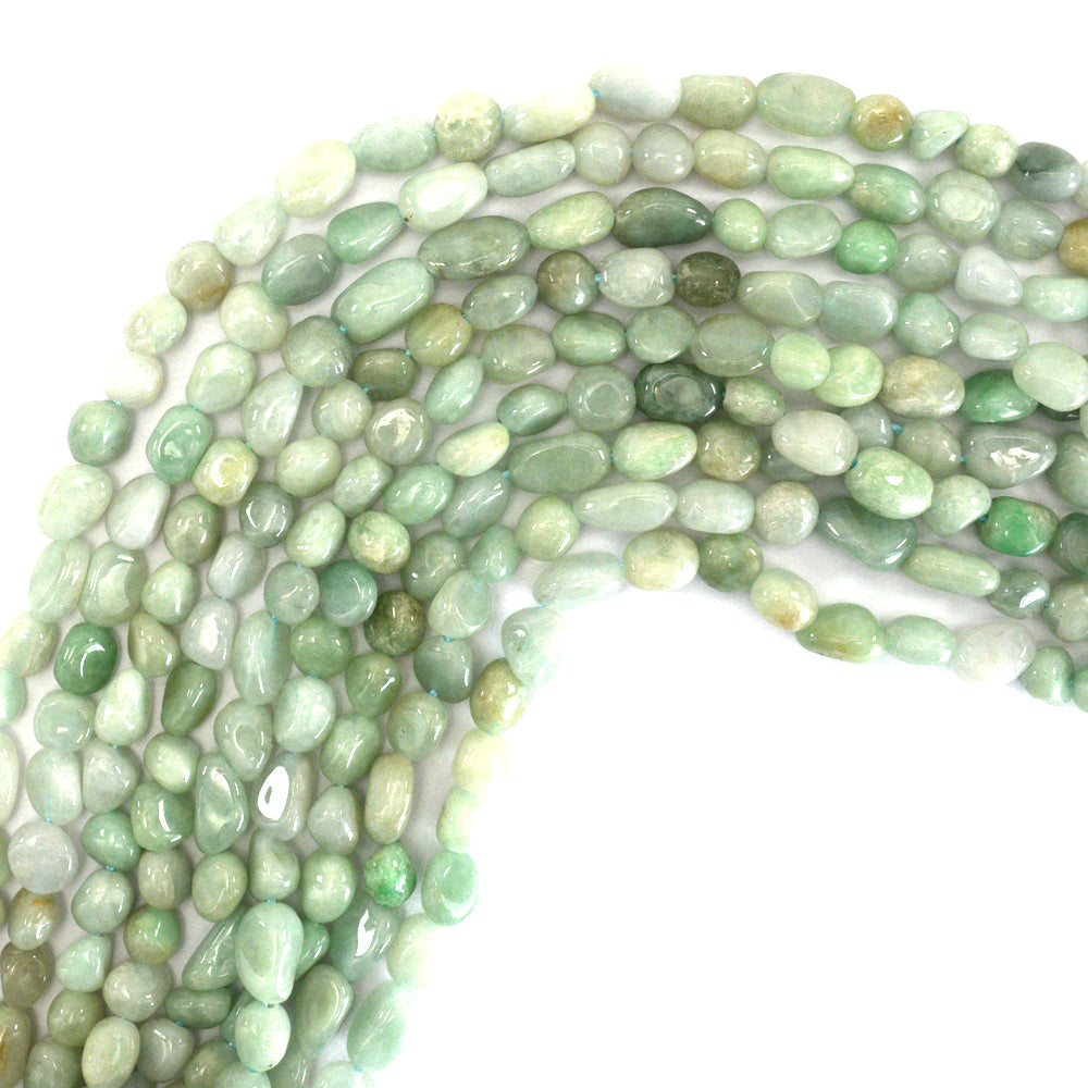 6mm - 8mm natural Burma jadeite jade pebble nugget beads 15.5" strand