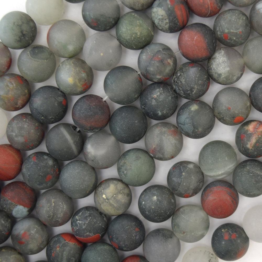 Natural Matte African Blood Agate Round Beads 15" Strand 4mm 6mm 8mm 10mm