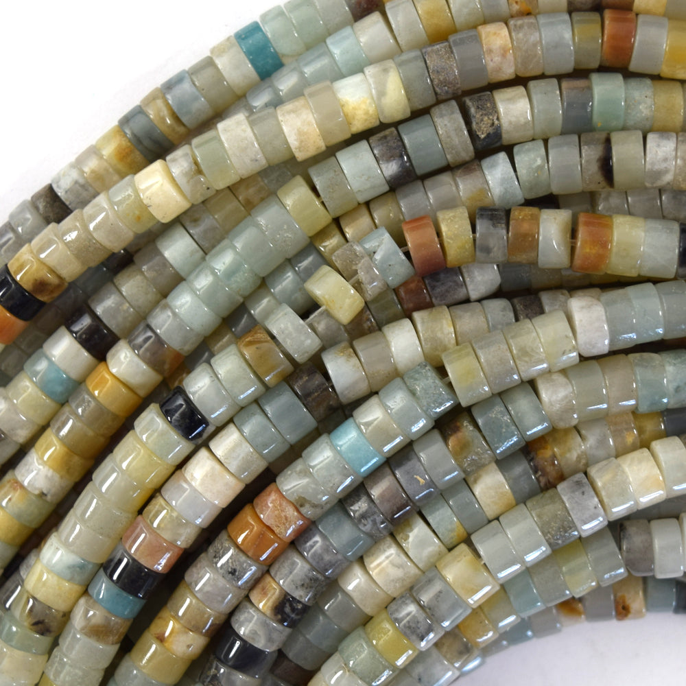 Natural Multicolor Amazonite Heishi Disc Beads Gemstone 15" Strand 4mm 6mm