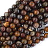 Natural Dark Red Brown Tiger Iron Round Beads Gemstone 15