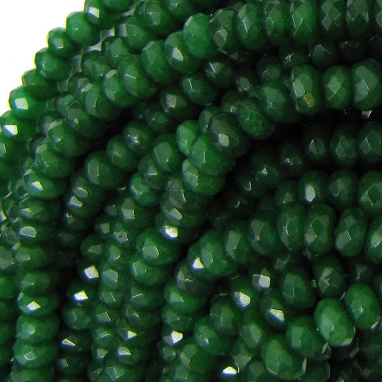 Faceted Emerald Green Jade Rondelle Button Beads 15" Strand 3mm 4mm 6mm 8mm