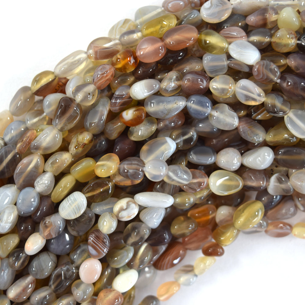 6mm - 8mm natural botswana agate pebble nugget beads 15.5" strand