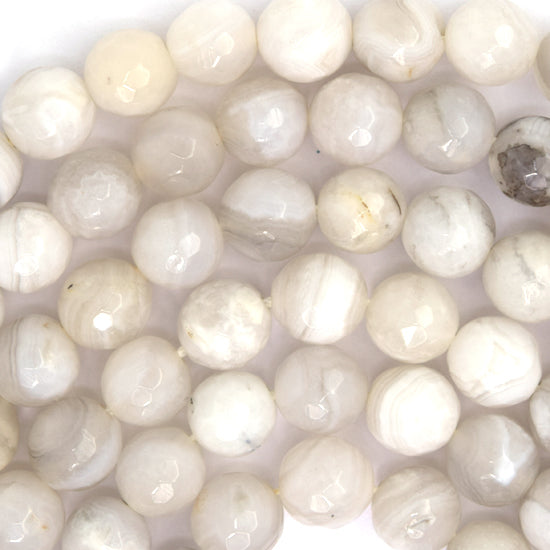 Natural Faceted Cream Crazy Lace Agate Round Beads 15" Strand 6mm 8mm 10mm