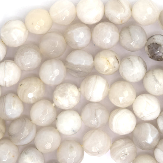 Natural Faceted Cream Crazy Lace Agate Round Beads 15" Strand 6mm 8mm 10mm