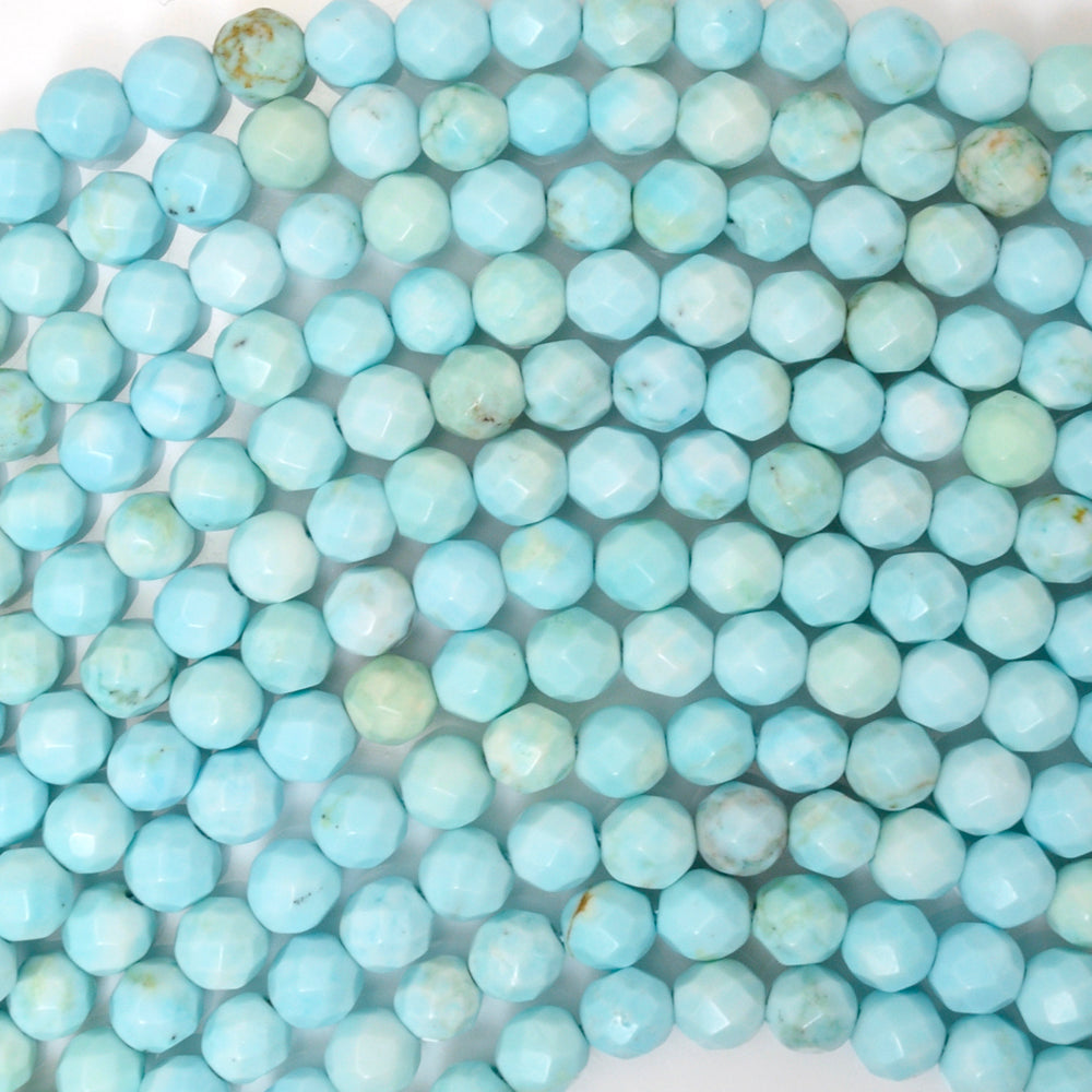 Faceted Cream Blue Turquoise Round Beads 15.5" Strand 4mm 6mm 8mm 10mm 12mm