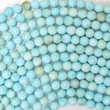 Faceted Cream Blue Turquoise Round Beads 15.5