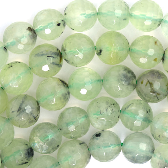 Natural Faceted Green Prehnite Round Beads Gemstone 15.5"Strand 4mm 6mm 8mm 10mm