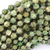 Natural Green Mountain Jade Prism Double Point Cut Faceted Beads 15.5