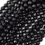 AA Natural Faceted Black Tourmaline Round Beads 15.5
