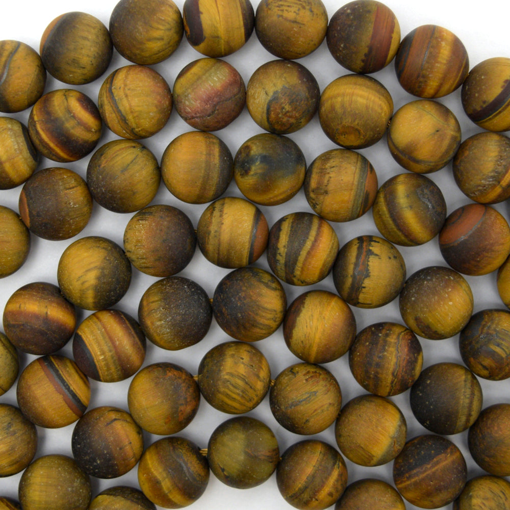 Natural Matte Tiger Eye Round Beads Gemstone 15" Strand 6mm 8mm 10mm