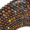 Natural Dark Red Brown Tiger Iron Round Beads Gemstone 15