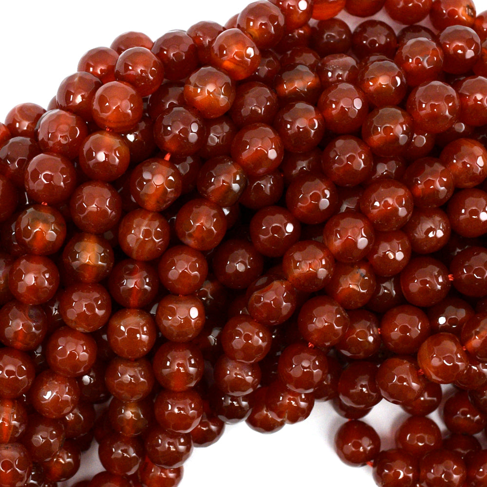 AA Faceted Red Carnelian Round Beads Gemstone 14" Strand S2 6mm 8mm 10mm