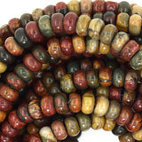 Natural Red Creek Picasso Jasper Rondelle Button Beads 15.5