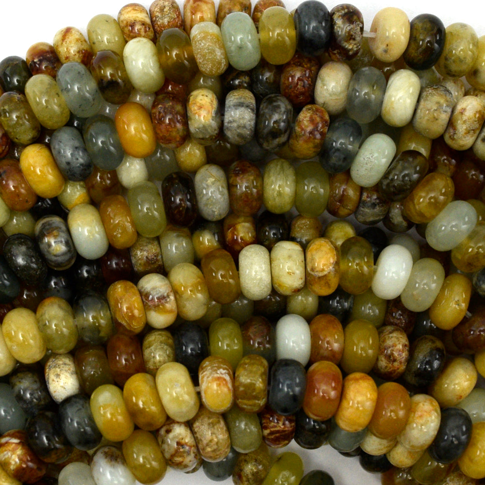 Natural Flower Jade Rondelle Button Beads Gemstone 15.5" Strand 6mm 8mm 10mm