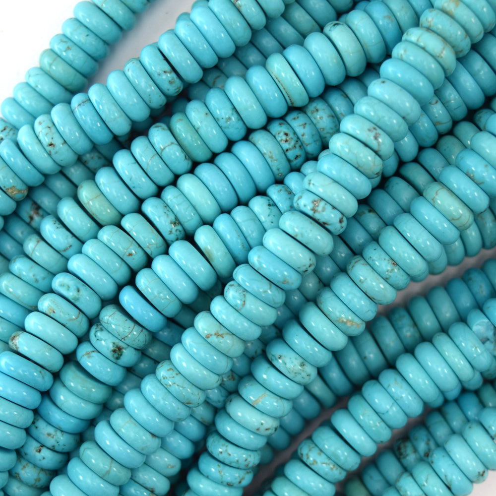 Light Blue Turquoise Rondelle Button Beads Gemstone 15.5" Strand 6mm 8mm 10mm